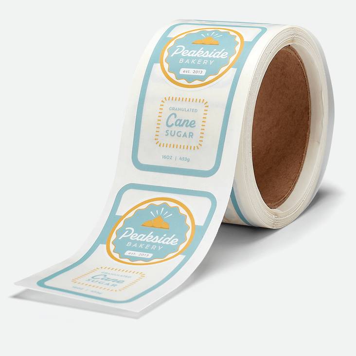 A roll of Peakside bakery clear labels printed by StickerGiant