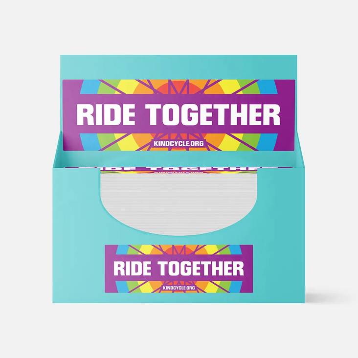 Box of bumper stickers printed by StickerGiant that say Ride Together