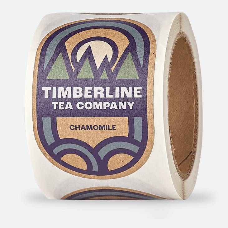 A roll of Timberline Tea chamomile flavor kraft paper labels printed by StickerGiant