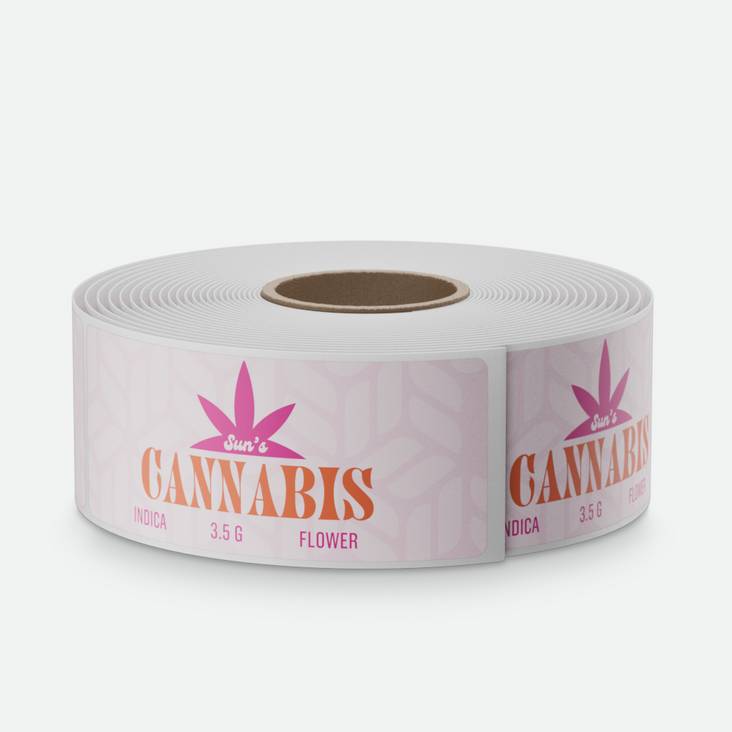 A roll of Sun's Cannabis Matte Labels printed by StickerGiant