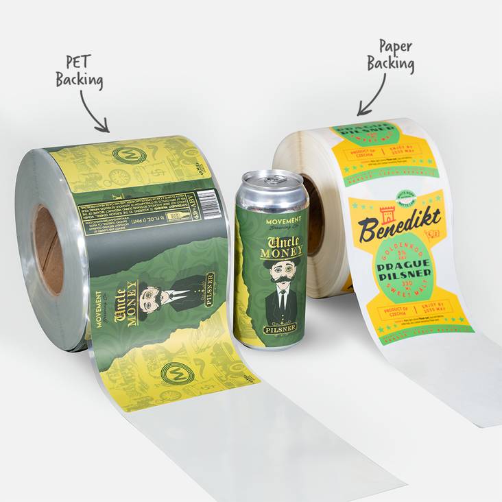 PET backing vs paper backing beer labels on rolls