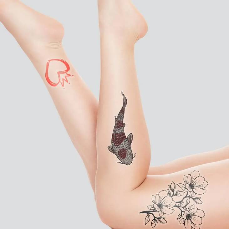 Crossed legs with Waterless Tattoos printed by StickerGiant applied to it